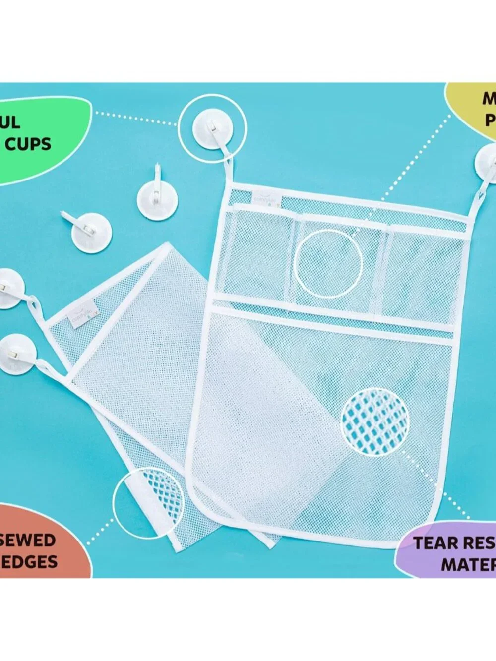 2 x Mesh Bath Toy Organizer + 8 Ultra Strong Hooks – The Perfect Bathtub Toy Hol